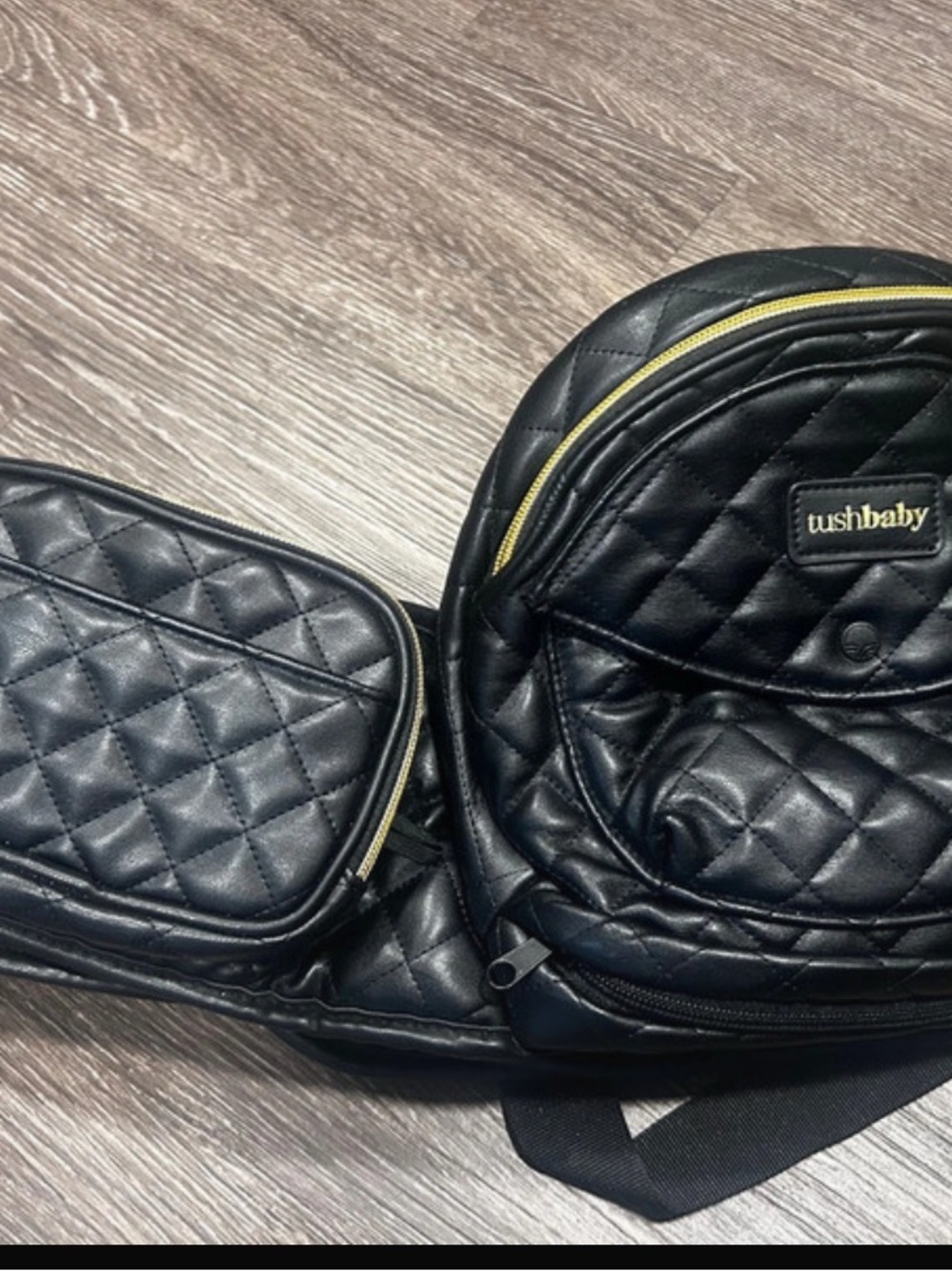 Tushbaby Black Quilted Kids Belt Bag with Gold Trim